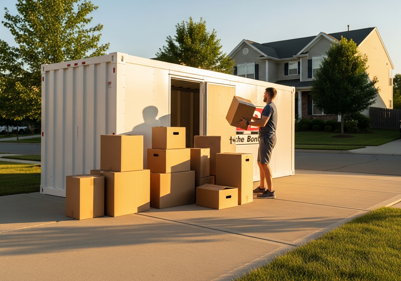 Portable moving container being delivered for a cross-Canada move