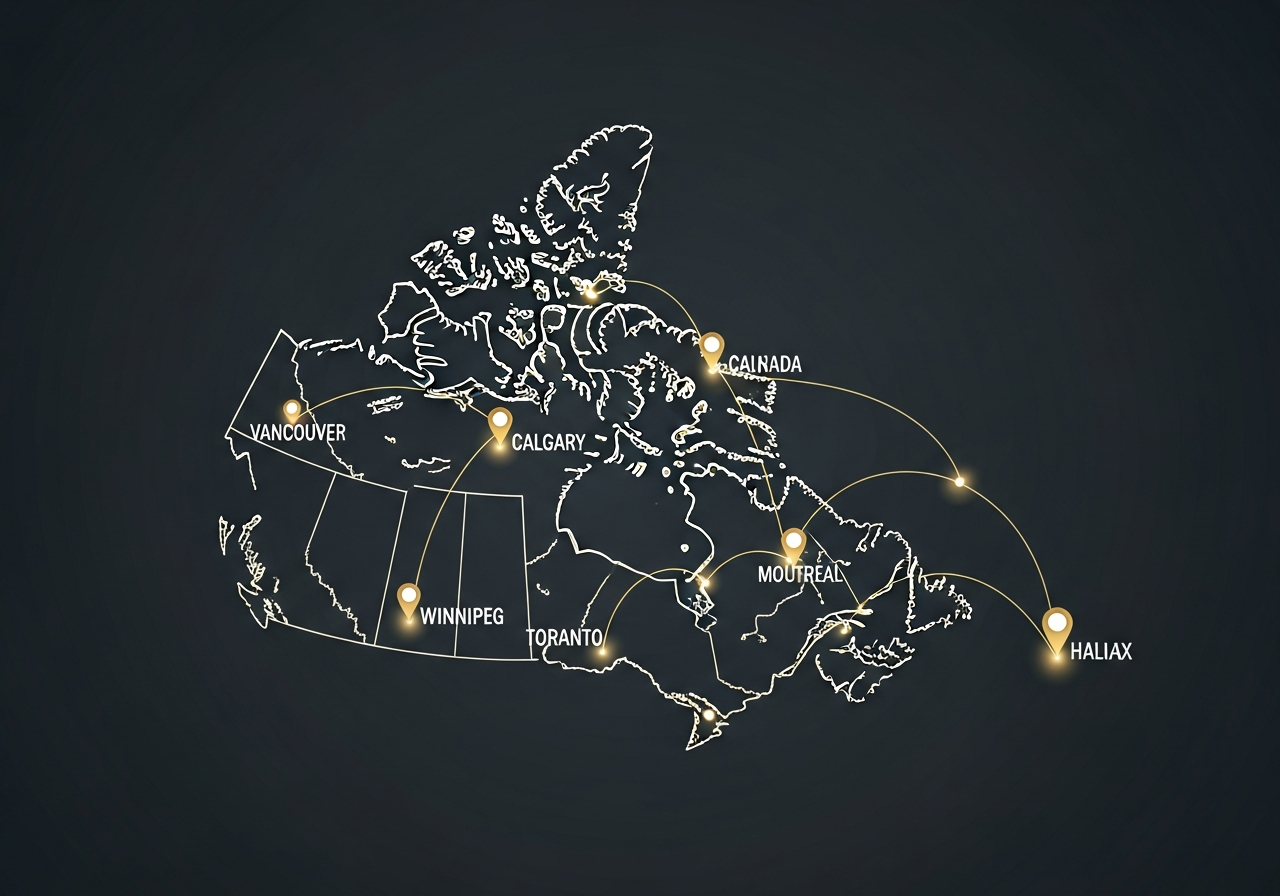 Map of moving distances between Canadian cities