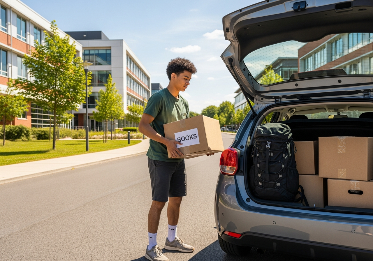 University student packing boxes for a long distance move across Canada