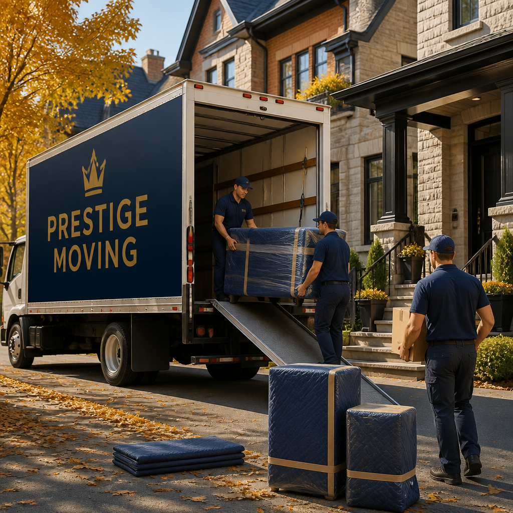 Prestige Moving truck and professional movers preparing a residential move in Ottawa